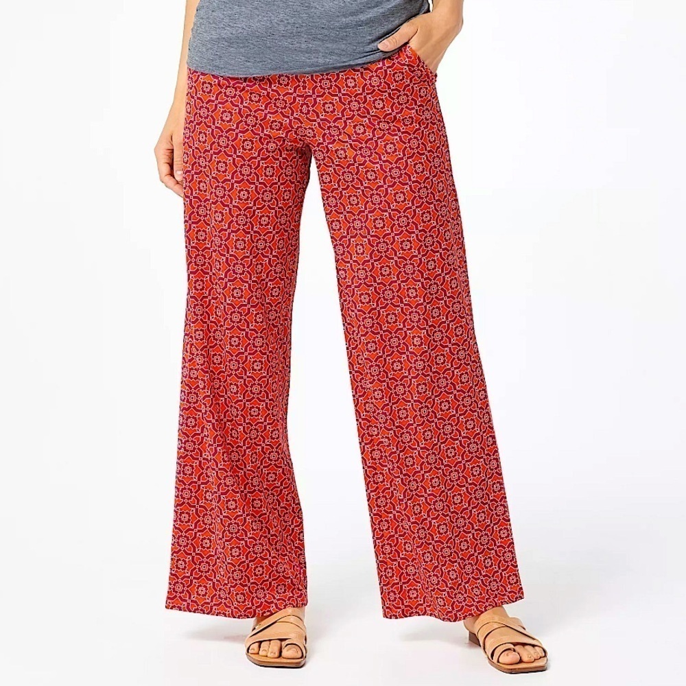 Ambernoon II by Dr. Erum Ilyas Women’s Wide Leg Red Printed Pants Size Large